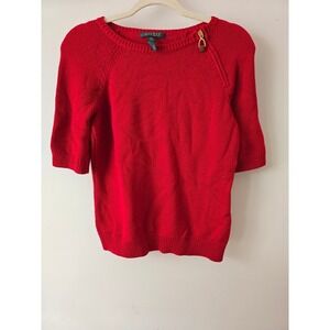 Lauren Ralph Lauren Red Sweater Knit‎ Top Elbow Sleeve Zip Shoulder Women's L